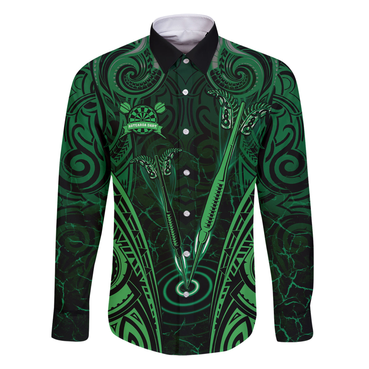 Personalised New Zealand Darts Family Matching Off Shoulder Short Dress and Hawaiian Shirt Green Dart Board Maori Pattern