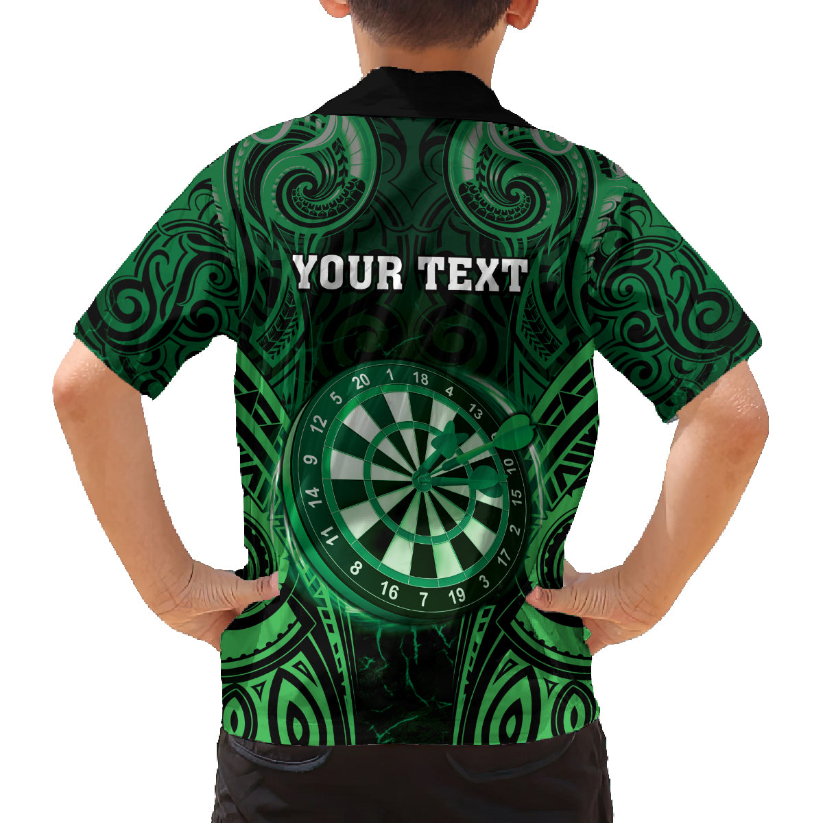 Personalised New Zealand Darts Family Matching Tank Maxi Dress and Hawaiian Shirt Green Dart Board Maori Pattern