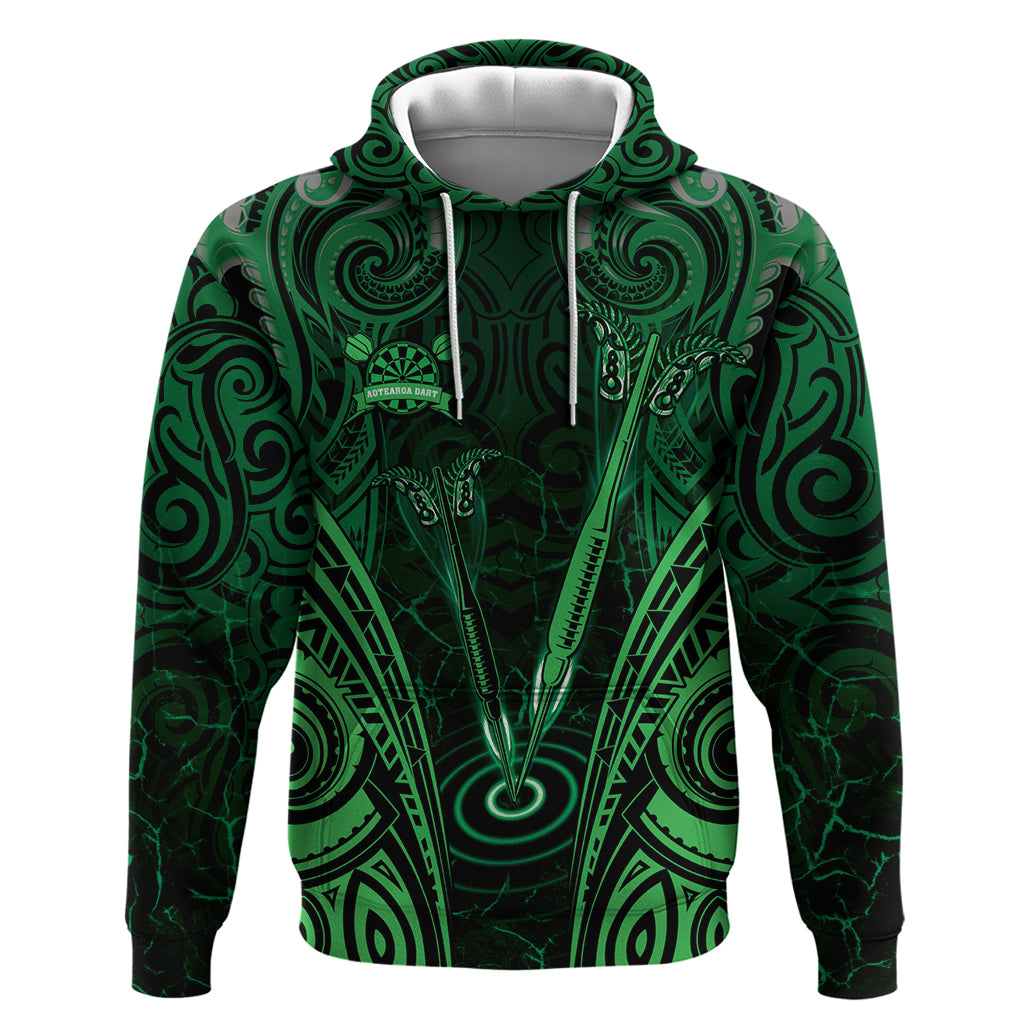 Personalised New Zealand Darts Hoodie Green Dart Board Maori Pattern