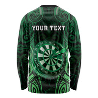 Personalised New Zealand Darts Long Sleeve Shirt Green Dart Board Maori Pattern