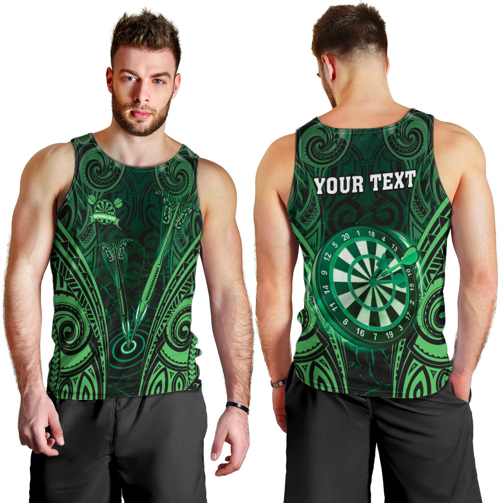 Personalised New Zealand Darts Men Tank Top Green Dart Board Maori Pattern