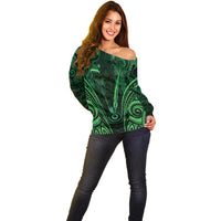 Personalised New Zealand Darts Off Shoulder Sweater Green Dart Board Maori Pattern