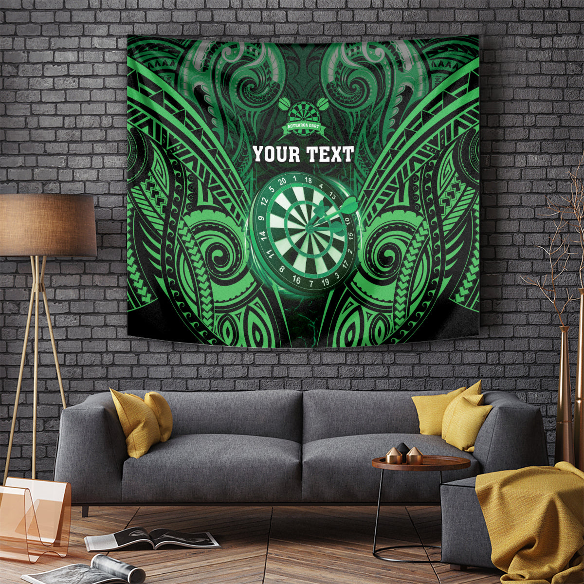 Personalised New Zealand Darts Tapestry Green Dart Board Maori Pattern