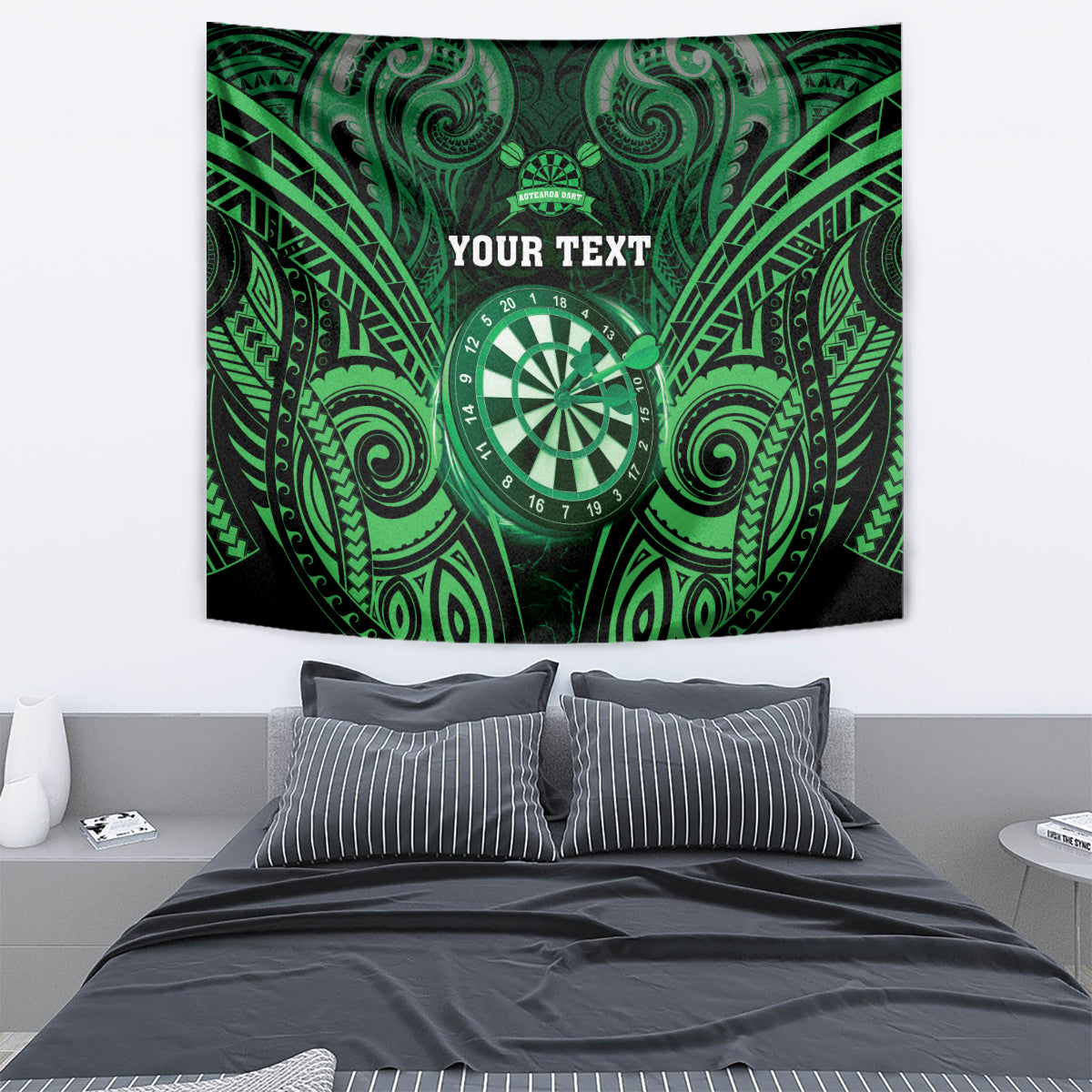 Personalised New Zealand Darts Tapestry Green Dart Board Maori Pattern