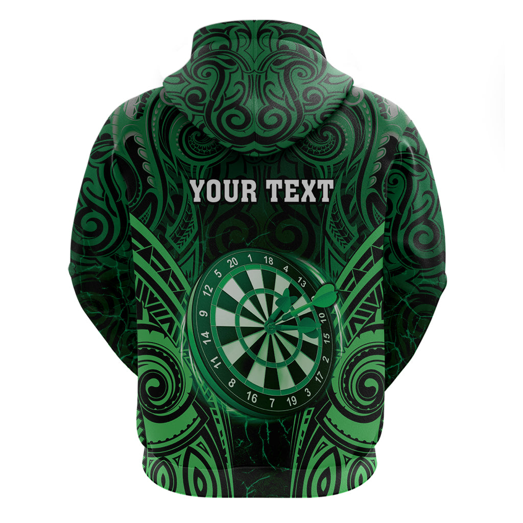 Personalised New Zealand Darts Zip Hoodie Green Dart Board Maori Pattern