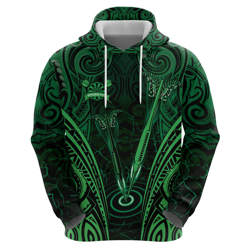 Personalised New Zealand Darts Zip Hoodie Green Dart Board Maori Pattern