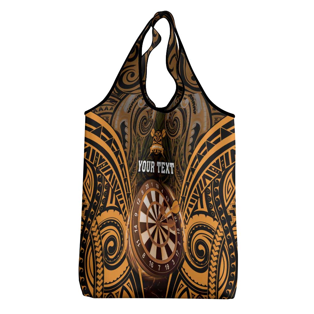 New Zealand Darts Personalised Grocery Bag Gold Dart Board Maori Pattern