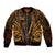 Personalised New Zealand Darts Sleeve Zip Bomber Jacket Gold Dart Board Maori Pattern