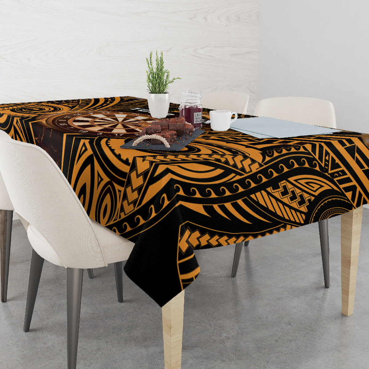Personalised New Zealand Darts Tablecloth Gold Dart Board Maori Pattern