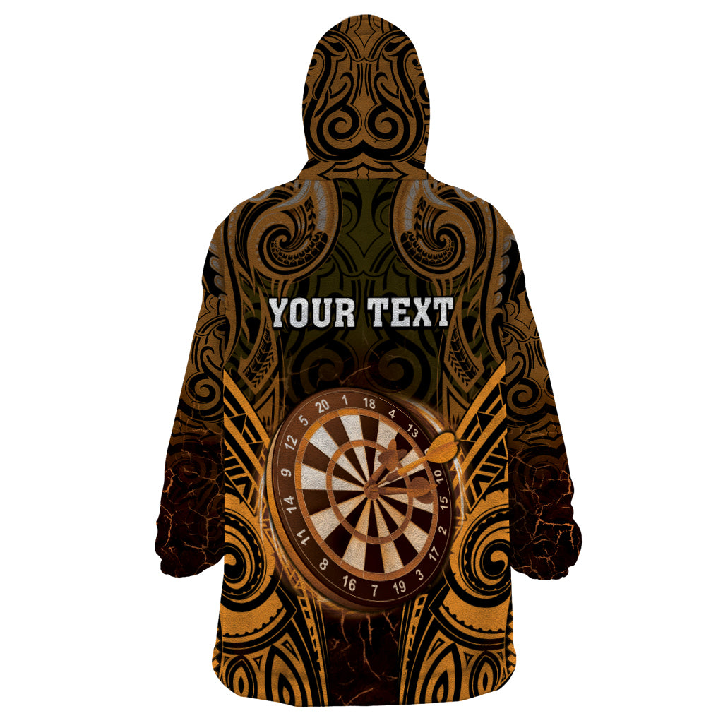 Personalised New Zealand Darts Wearable Blanket Hoodie Gold Dart Board Maori Pattern
