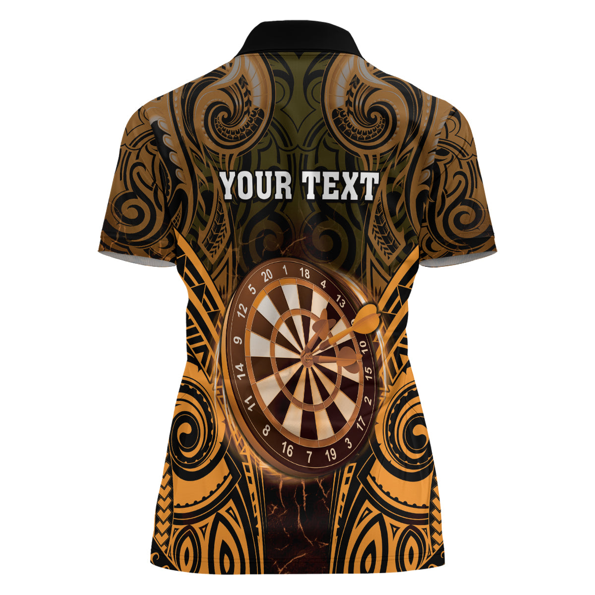 Personalised New Zealand Darts Women Polo Shirt Gold Dart Board Maori Pattern