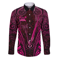 Personalised New Zealand Darts Family Matching Off Shoulder Maxi Dress and Hawaiian Shirt Pink Dart Board Maori Pattern