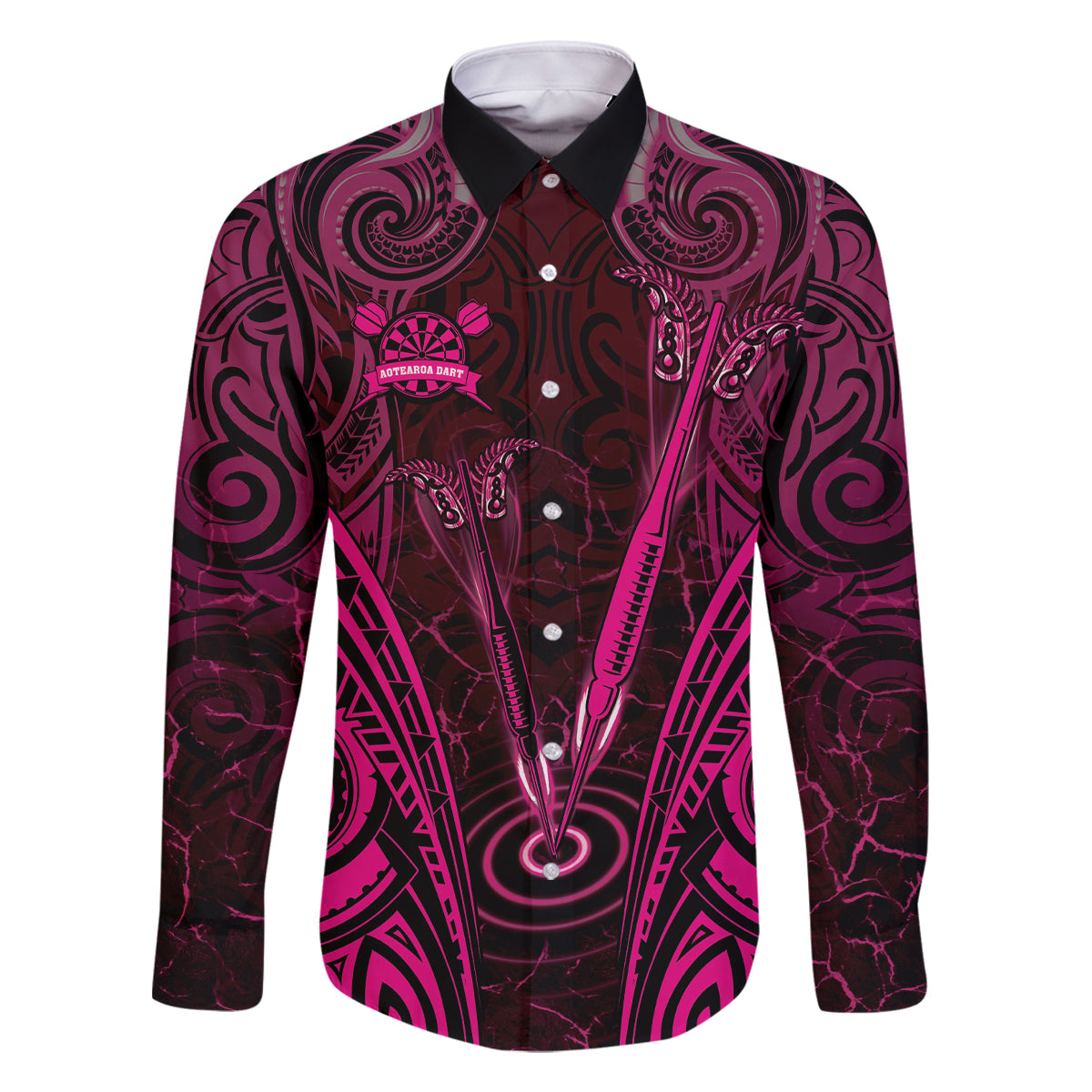 Personalised New Zealand Darts Family Matching Tank Maxi Dress and Hawaiian Shirt Pink Dart Board Maori Pattern