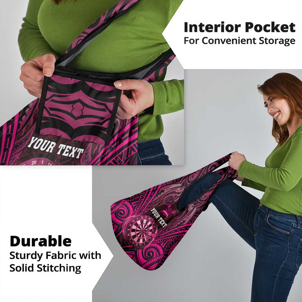 New Zealand Darts Personalised Grocery Bag Pink Dart Board Maori Pattern