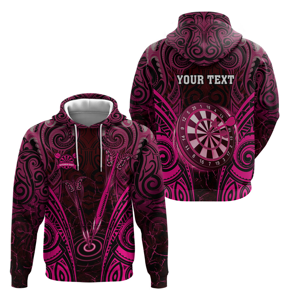 Personalised New Zealand Darts Hoodie Pink Dart Board Maori Pattern