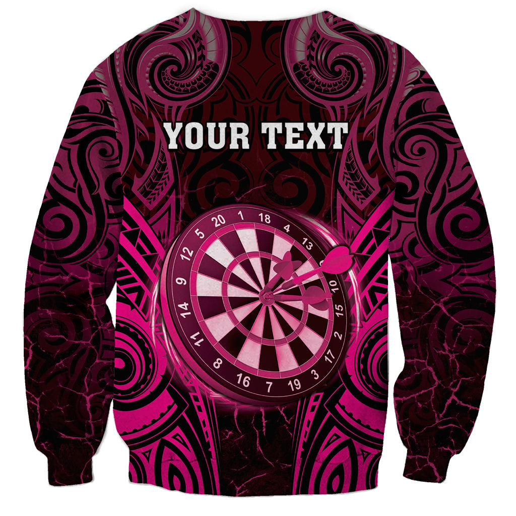 Personalised New Zealand Darts Sweatshirt Pink Dart Board Maori Pattern