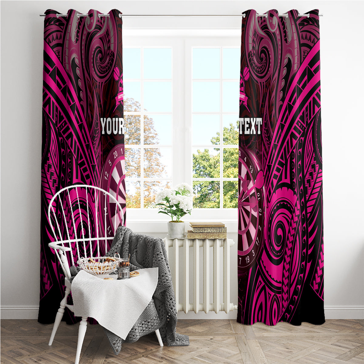 Personalised New Zealand Darts Window Curtain Pink Dart Board Maori Pattern