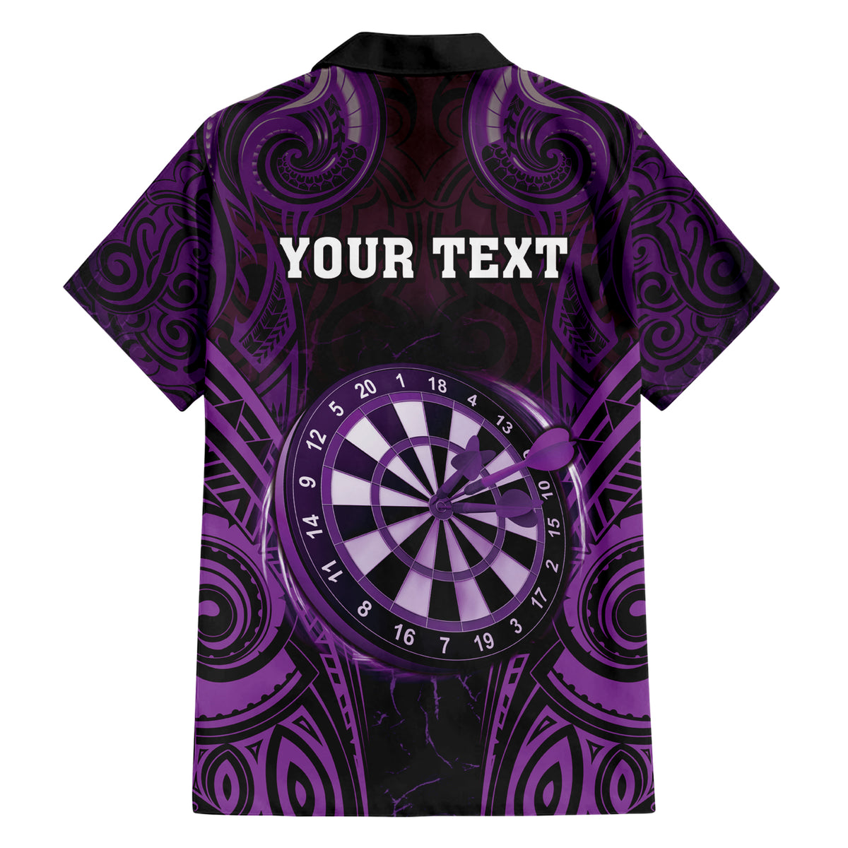Personalised New Zealand Darts Family Matching Short Sleeve Bodycon Dress and Hawaiian Shirt Purple Dart Board Maori Pattern
