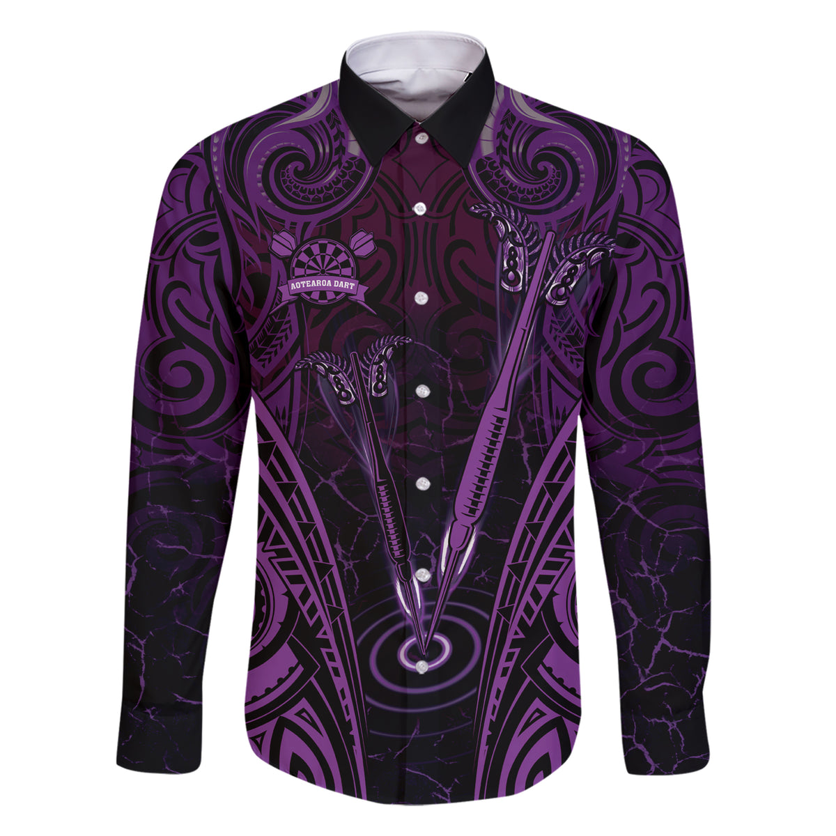 Personalised New Zealand Darts Family Matching Short Sleeve Bodycon Dress and Hawaiian Shirt Purple Dart Board Maori Pattern