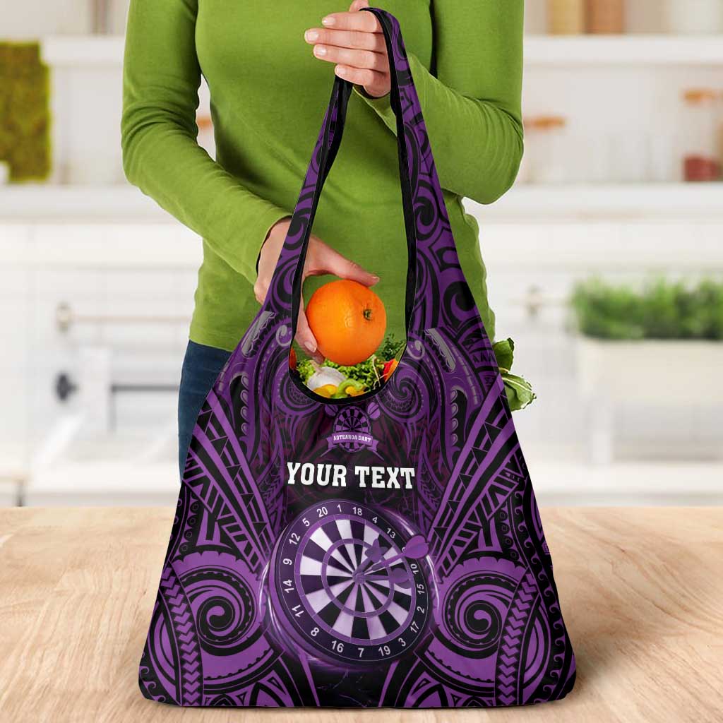 New Zealand Darts Personalised Grocery Bag Purple Dart Board Maori Pattern