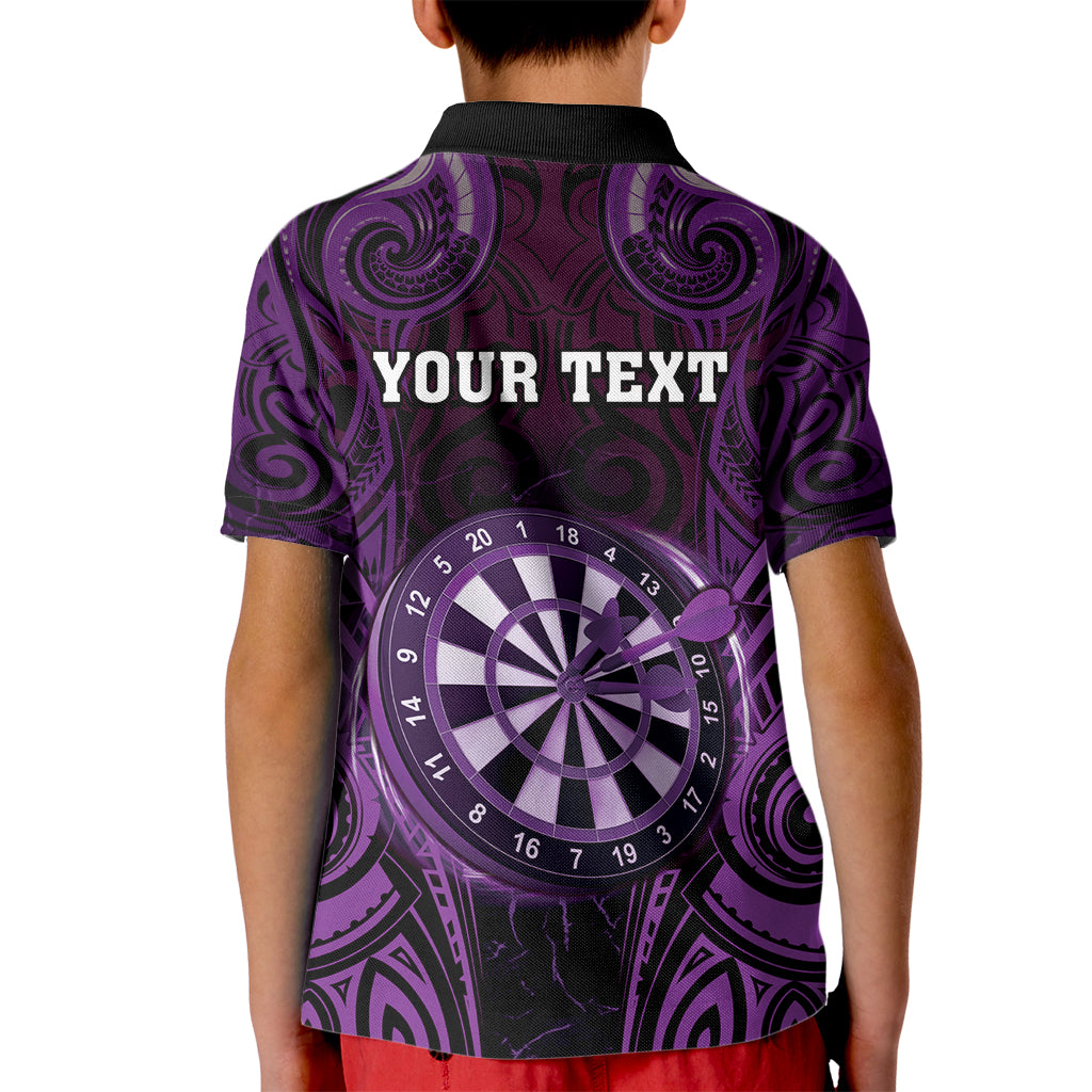 Personalised New Zealand Darts Kid Polo Shirt Purple Dart Board Maori Pattern