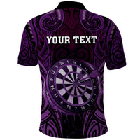 Personalised New Zealand Darts Polo Shirt Purple Dart Board Maori Pattern