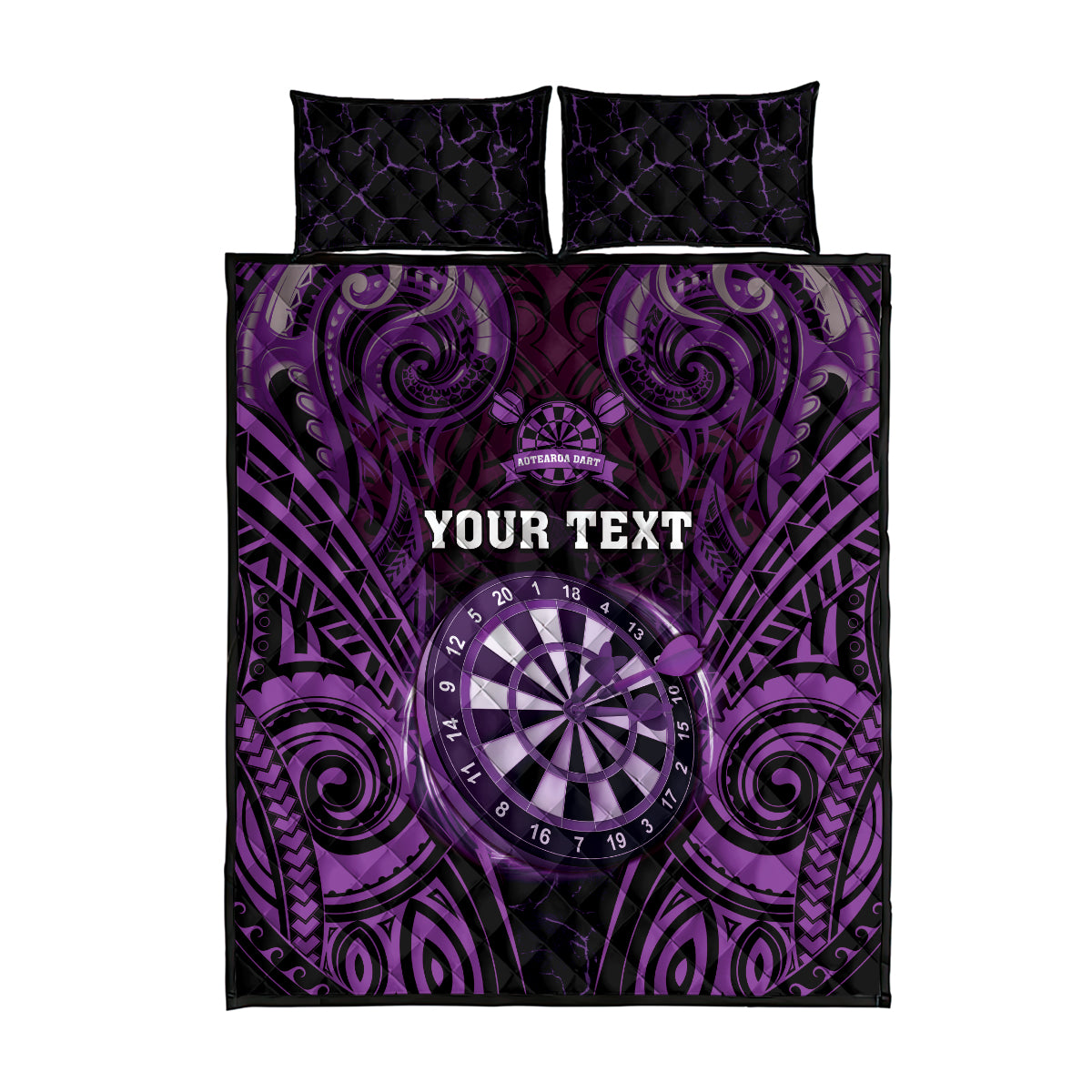 Personalised New Zealand Darts Quilt Bed Set Purple Dart Board Maori Pattern