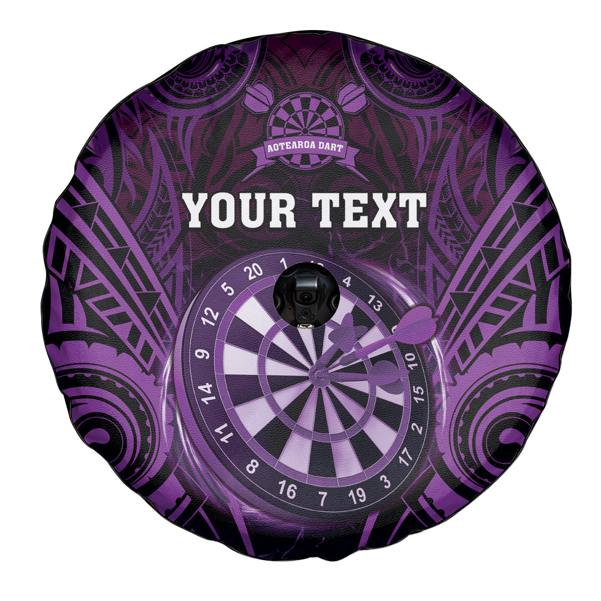 Personalised New Zealand Darts Spare Tire Cover Purple Dart Board Maori Pattern