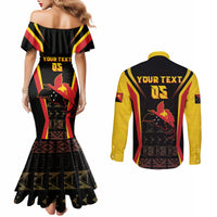 Custom Papua New Guinea Cricket Couples Matching Mermaid Dress and Long Sleeve Button Shirt 2024 World Cup