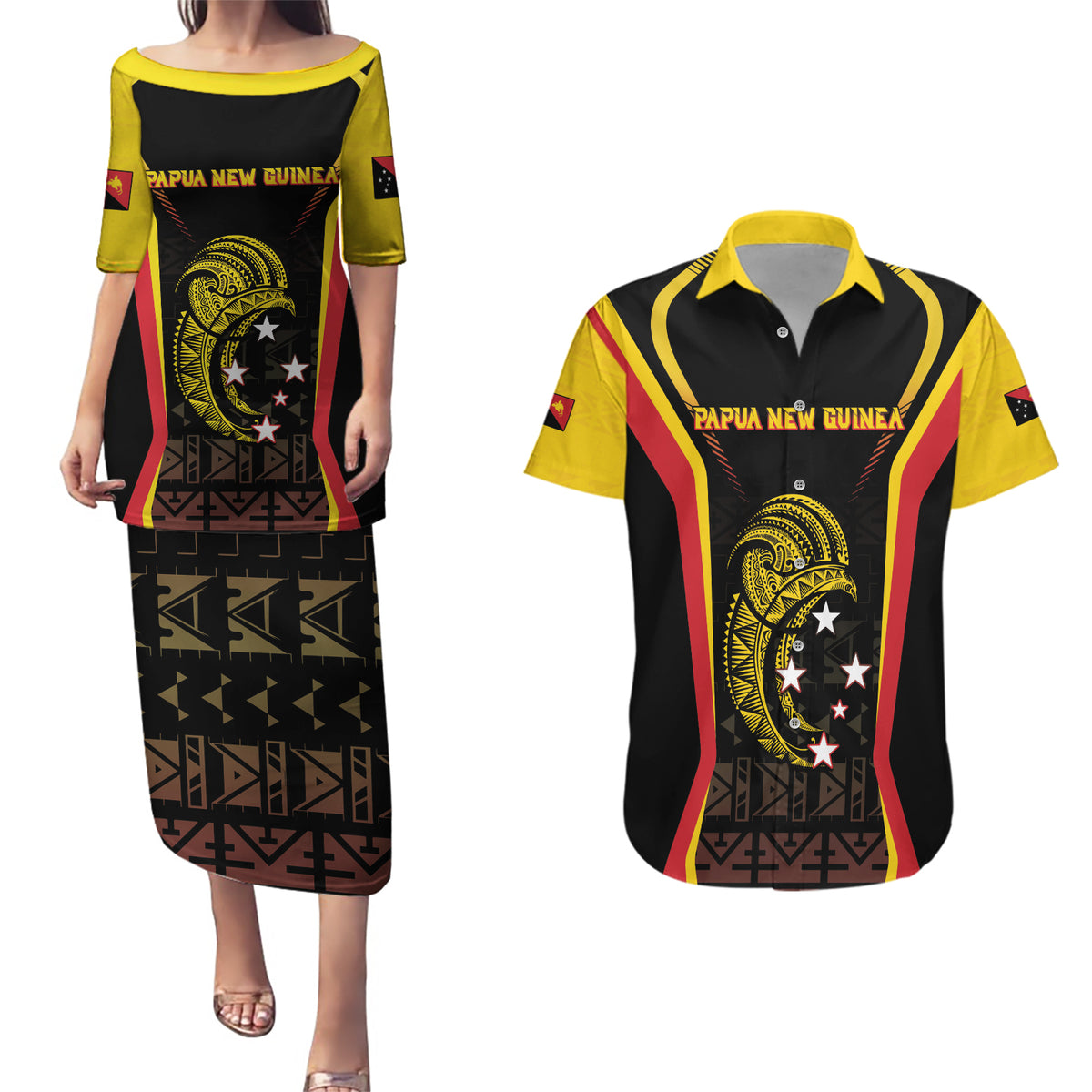 Custom Papua New Guinea Cricket Couples Matching Puletasi and Hawaiian Shirt 2024 World Cup