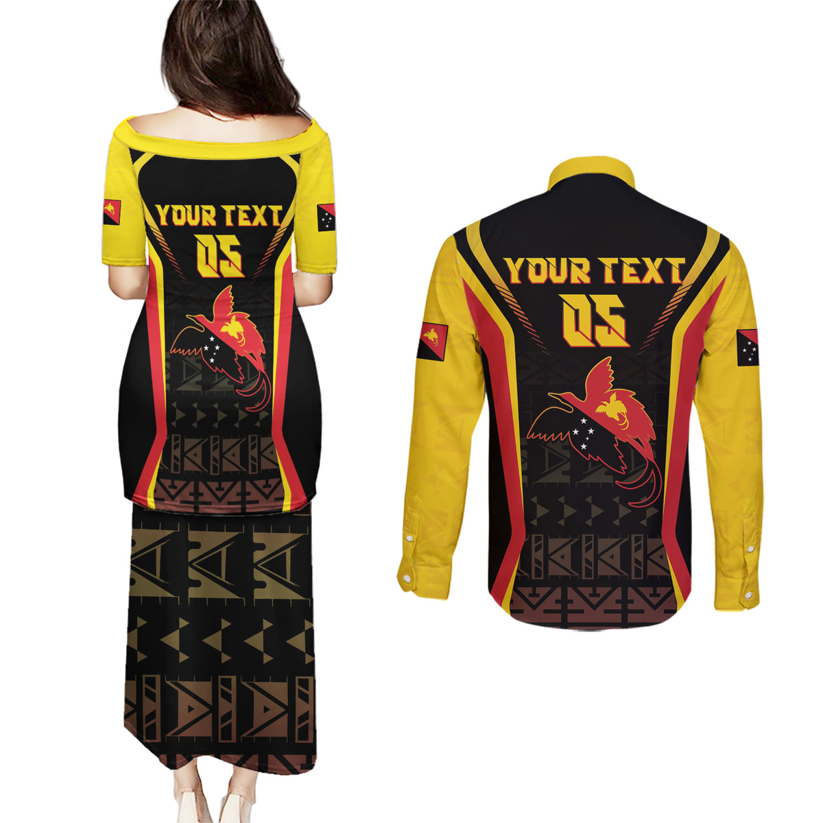 Custom Papua New Guinea Cricket Couples Matching Puletasi and Long Sleeve Button Shirt 2024 World Cup