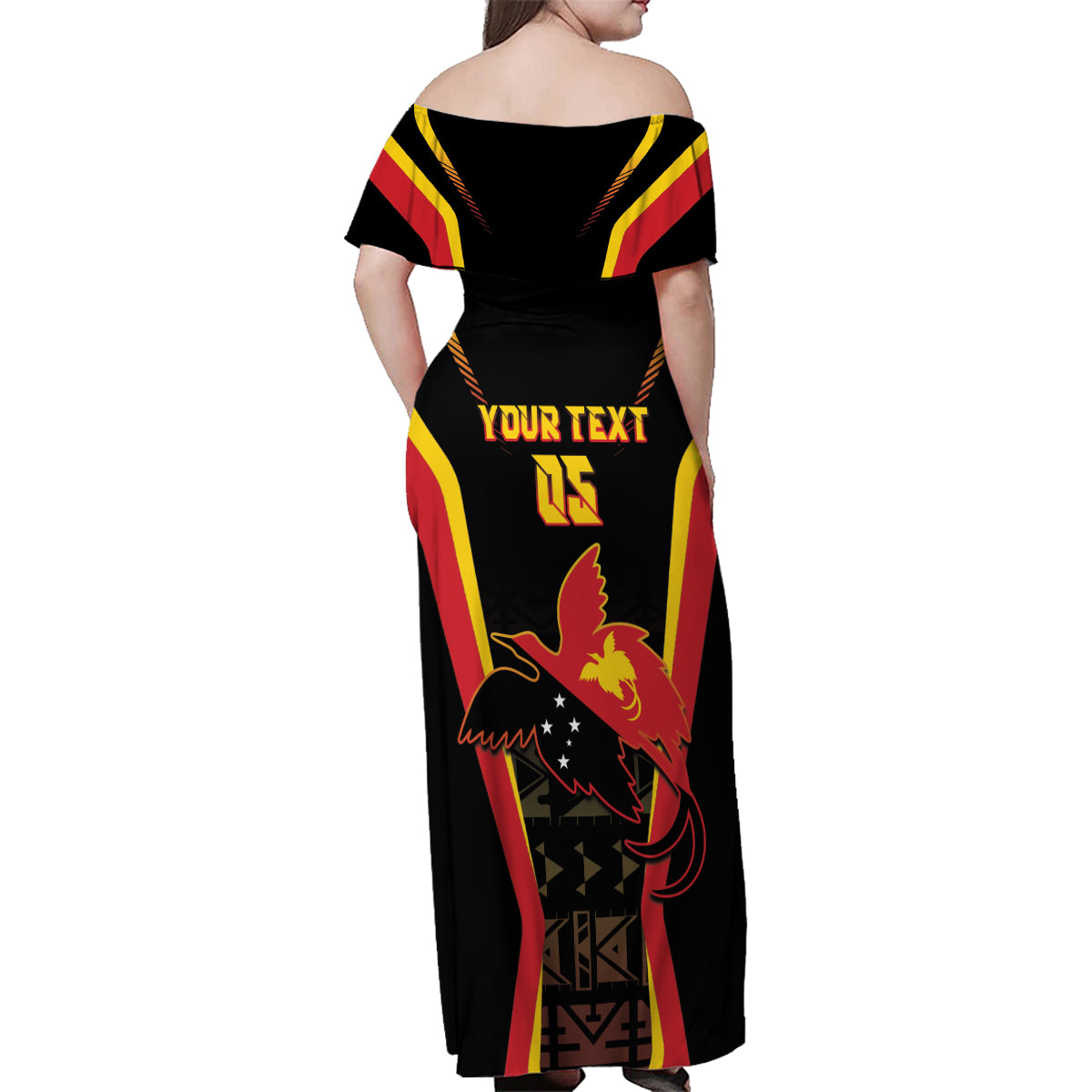 Custom Papua New Guinea Cricket Family Matching Off Shoulder Maxi Dress and Hawaiian Shirt 2024 World Cup