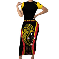 Custom Papua New Guinea Cricket Family Matching Short Sleeve Bodycon Dress and Hawaiian Shirt 2024 World Cup