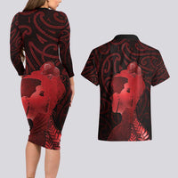 Aotearoa Mana Wahine Couples Matching Long Sleeve Bodycon Dress and Hawaiian Shirt The Spiritual Power Of Women LT05 - Polynesian Pride