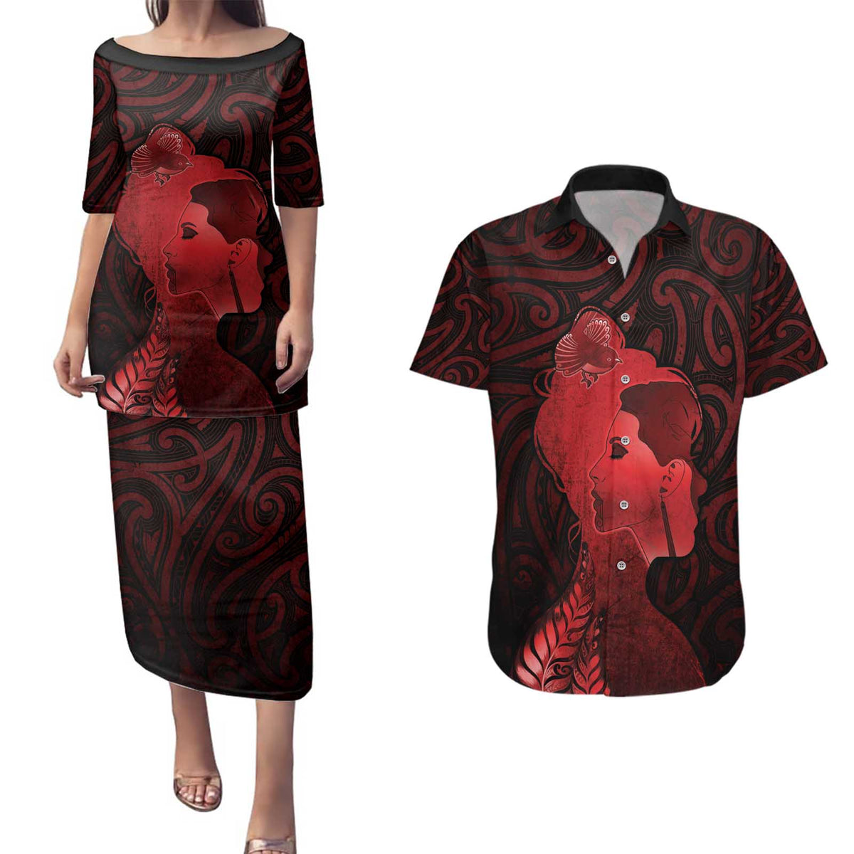 Aotearoa Mana Wahine Couples Matching Puletasi and Hawaiian Shirt The Spiritual Power Of Women LT05 Red - Polynesian Pride