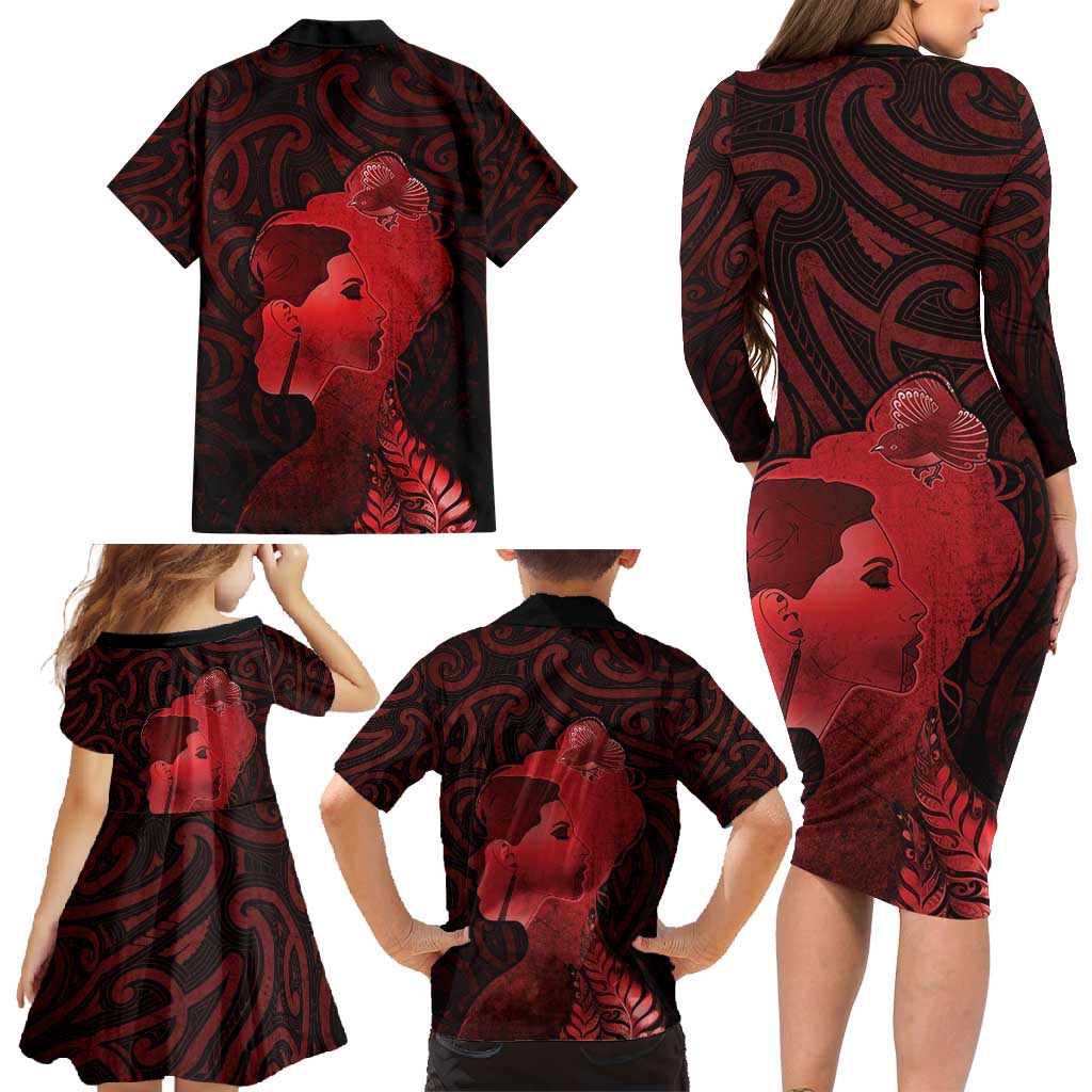 Aotearoa Mana Wahine Family Matching Long Sleeve Bodycon Dress and Hawaiian Shirt The Spiritual Power Of Women LT05 - Polynesian Pride