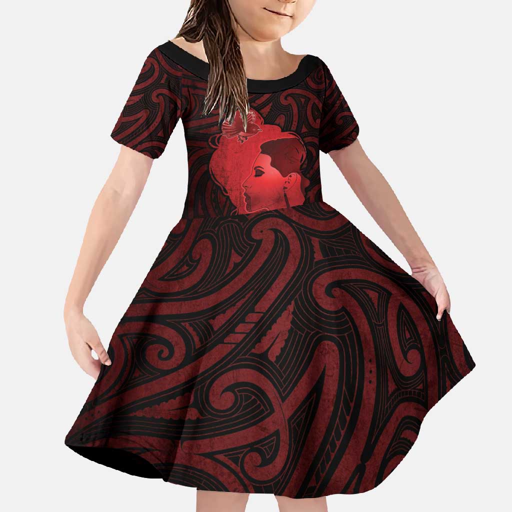 Aotearoa Mana Wahine Family Matching Mermaid Dress and Hawaiian Shirt The Spiritual Power Of Women LT05 Daughter's Dress Red - Polynesian Pride