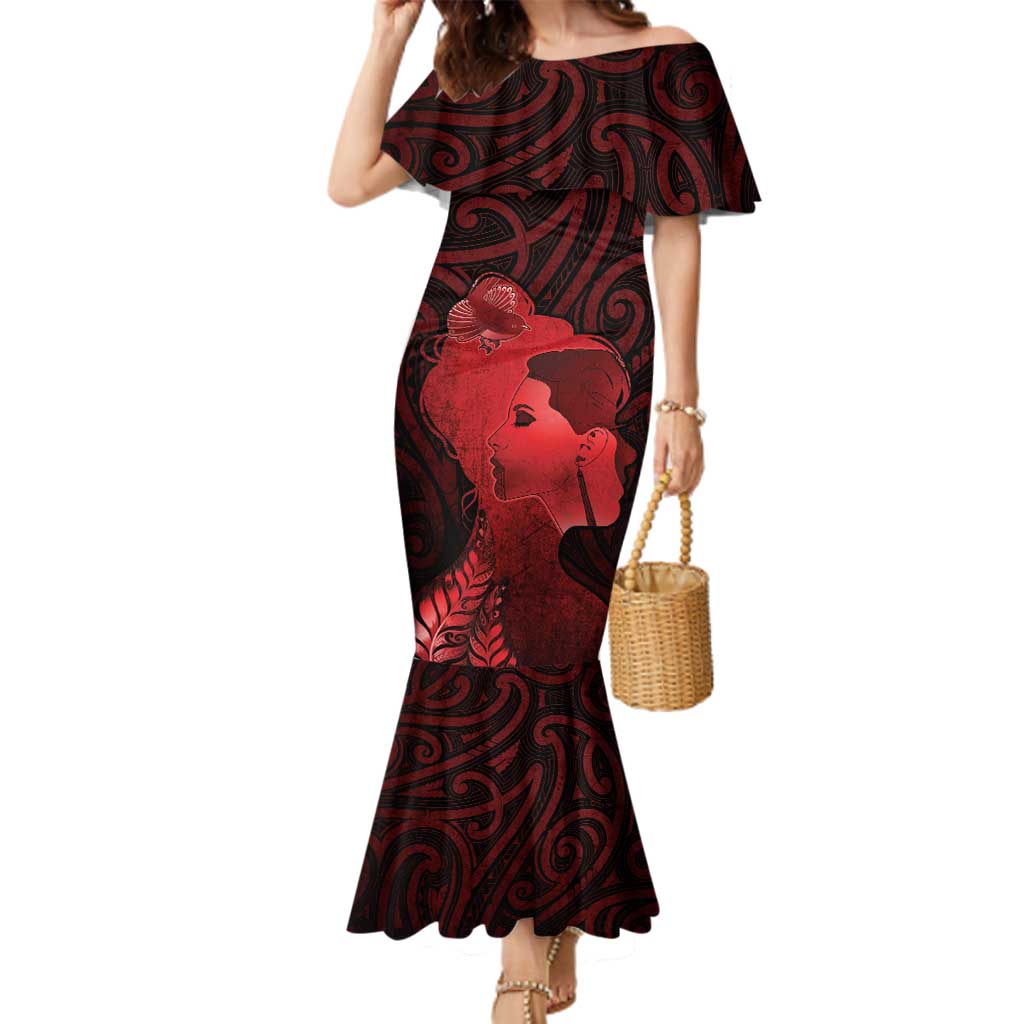 Aotearoa Mana Wahine Family Matching Mermaid Dress and Hawaiian Shirt The Spiritual Power Of Women LT05 Mom's Dress Red - Polynesian Pride