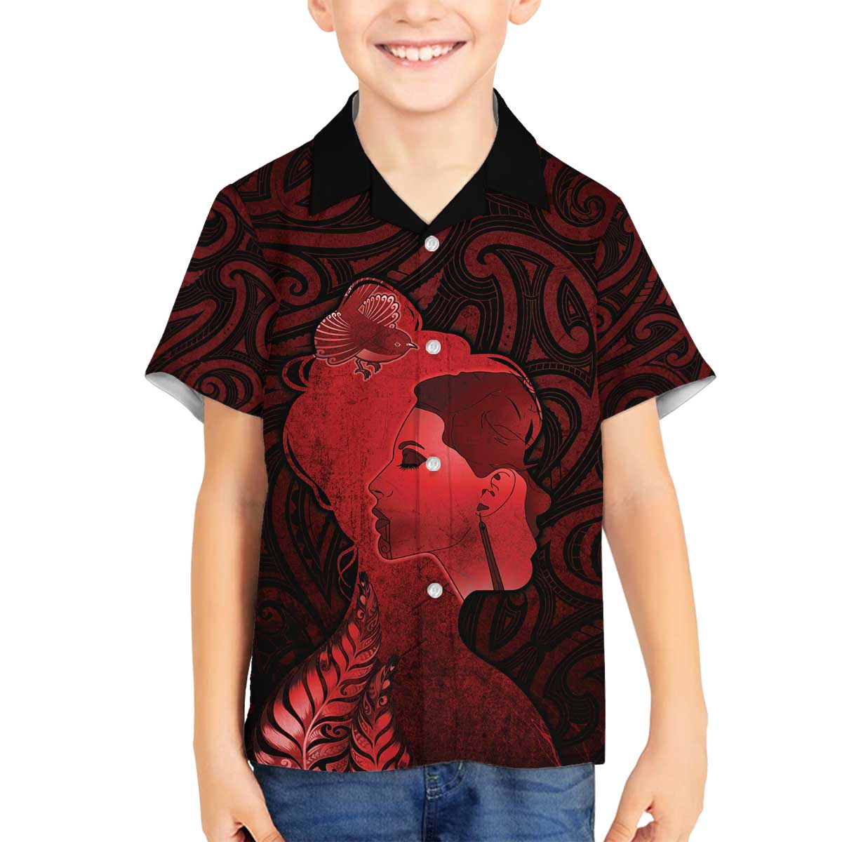 Aotearoa Mana Wahine Family Matching Off The Shoulder Long Sleeve Dress and Hawaiian Shirt The Spiritual Power Of Women LT05 Son's Shirt Red - Polynesian Pride