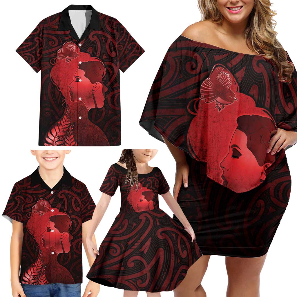 Aotearoa Mana Wahine Family Matching Off Shoulder Short Dress and Hawaiian Shirt The Spiritual Power Of Women