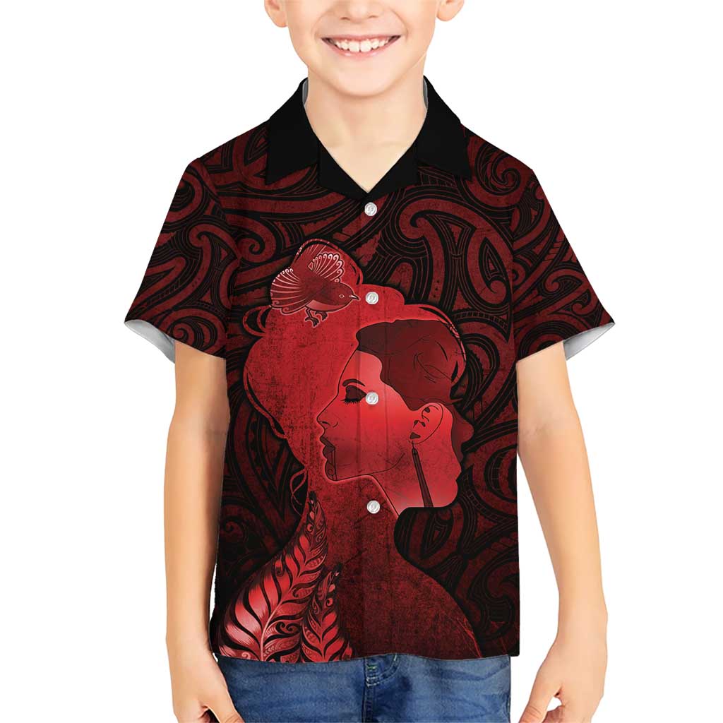 Aotearoa Mana Wahine Family Matching Short Sleeve Bodycon Dress and Hawaiian Shirt The Spiritual Power Of Women LT05 Son's Shirt Red - Polynesian Pride