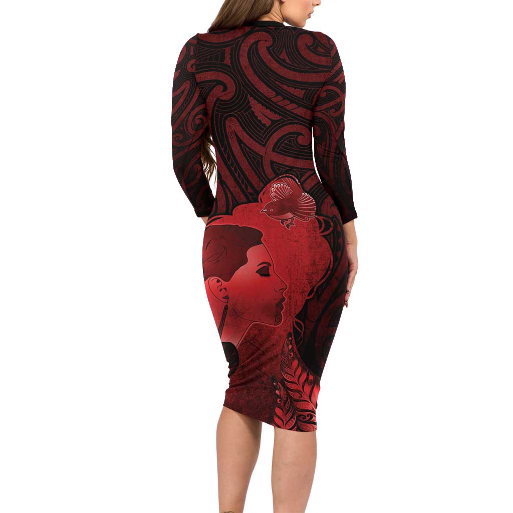 Aotearoa Mana Wahine Long Sleeve Bodycon Dress The Spiritual Power Of Women LT05 - Polynesian Pride