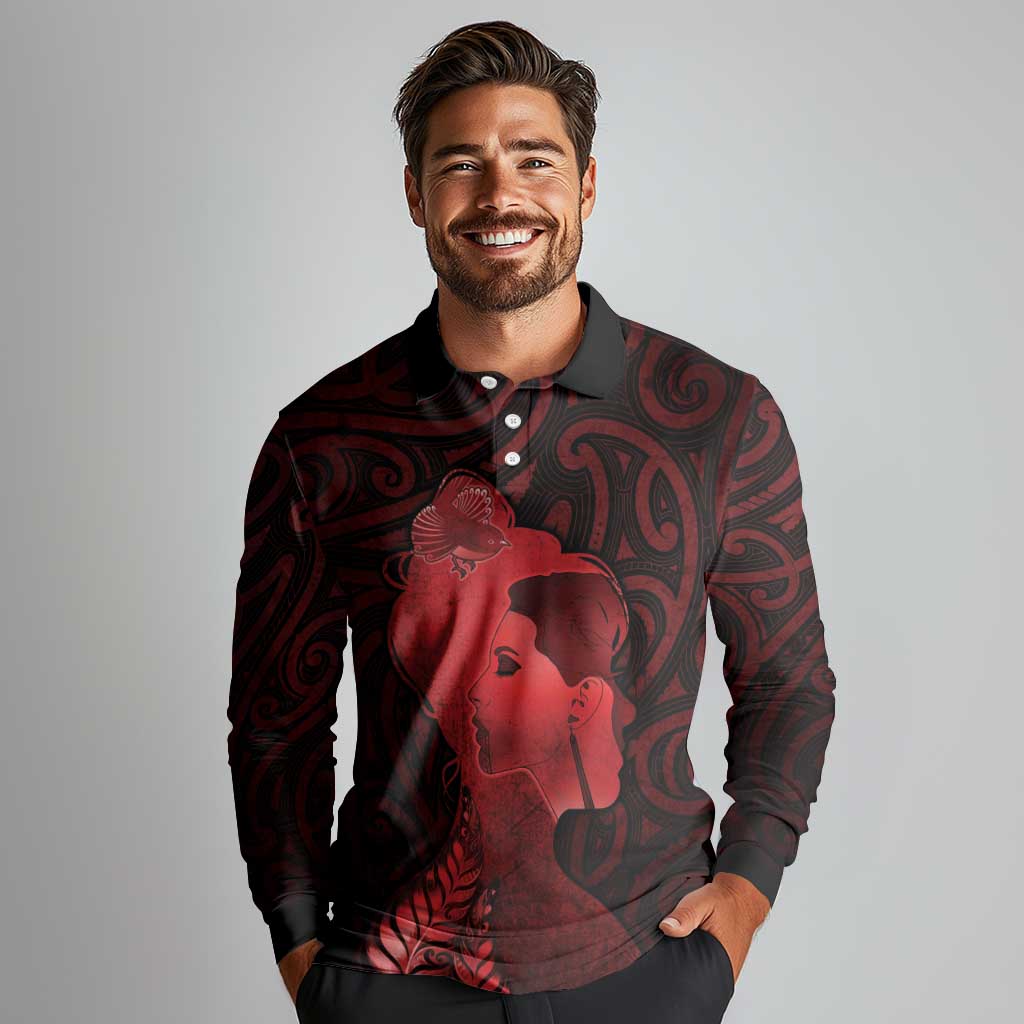 Aotearoa Mana Wahine Long Sleeve Polo Shirt The Spiritual Power Of Women LT05 - Polynesian Pride