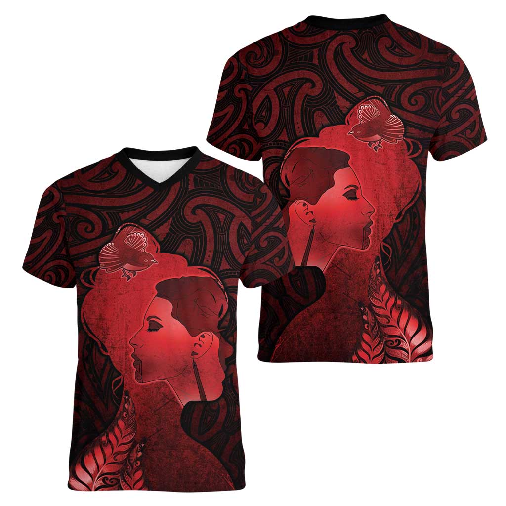 Aotearoa Mana Wahine Women V-Neck T-Shirt The Spiritual Power Of Women LT05 - Polynesian Pride