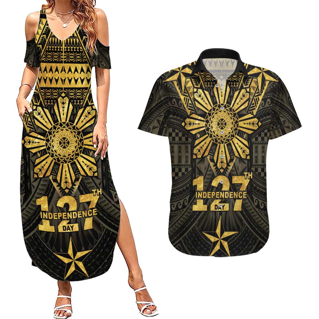 Personalised Philippines Independence Day Couples Matching Summer Maxi Dress and Hawaiian Shirt Filipinos Sun Star Tribal