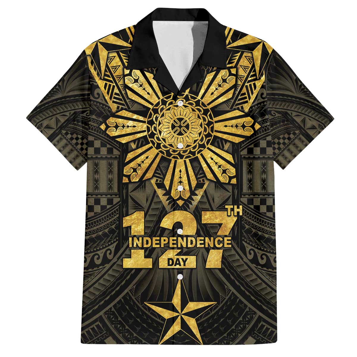 Personalised Philippines Independence Day Family Matching Off The Shoulder Long Sleeve Dress and Hawaiian Shirt Filipinos Sun Star Tribal