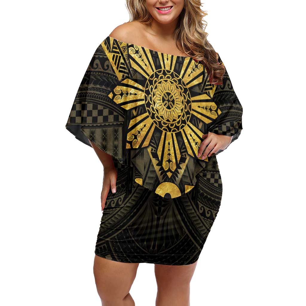 Personalised Philippines Independence Day Family Matching Off Shoulder Short Dress and Hawaiian Shirt Filipinos Sun Star Tribal