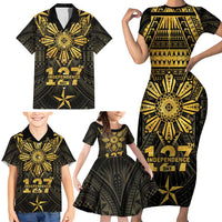 Personalised Philippines Independence Day Family Matching Short Sleeve Bodycon Dress and Hawaiian Shirt Filipinos Sun Star Tribal