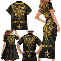 Personalised Philippines Independence Day Family Matching Short Sleeve Bodycon Dress and Hawaiian Shirt Filipinos Sun Star Tribal