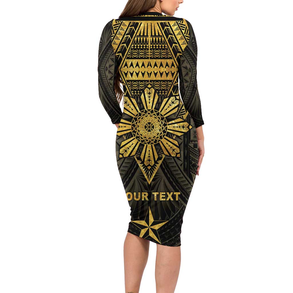 Personalised Philippines Independence Day Long Sleeve Bodycon Dress Filipinos Sun Star Tribal